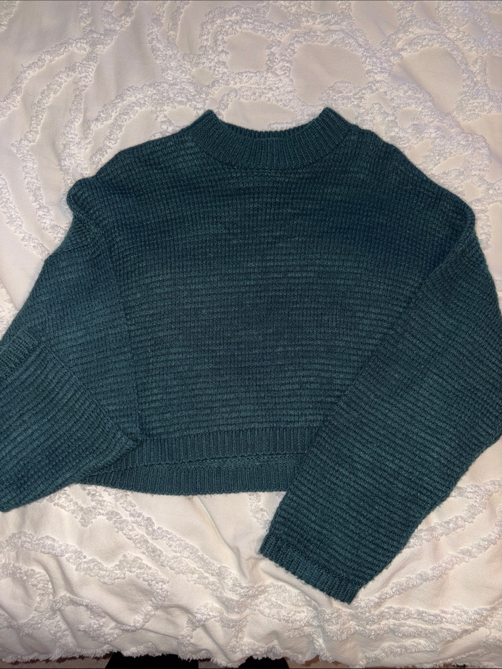 Dark Green Ribbed Cropped Women's Sweater